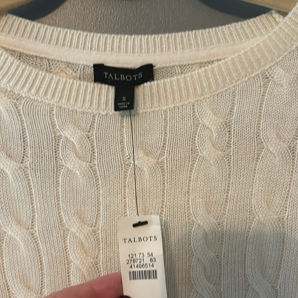 Talbots button cuff ivory cable knit sweater size small - Picture 4 of 5